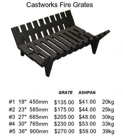 Fire grates for open fireplace sizes and prices